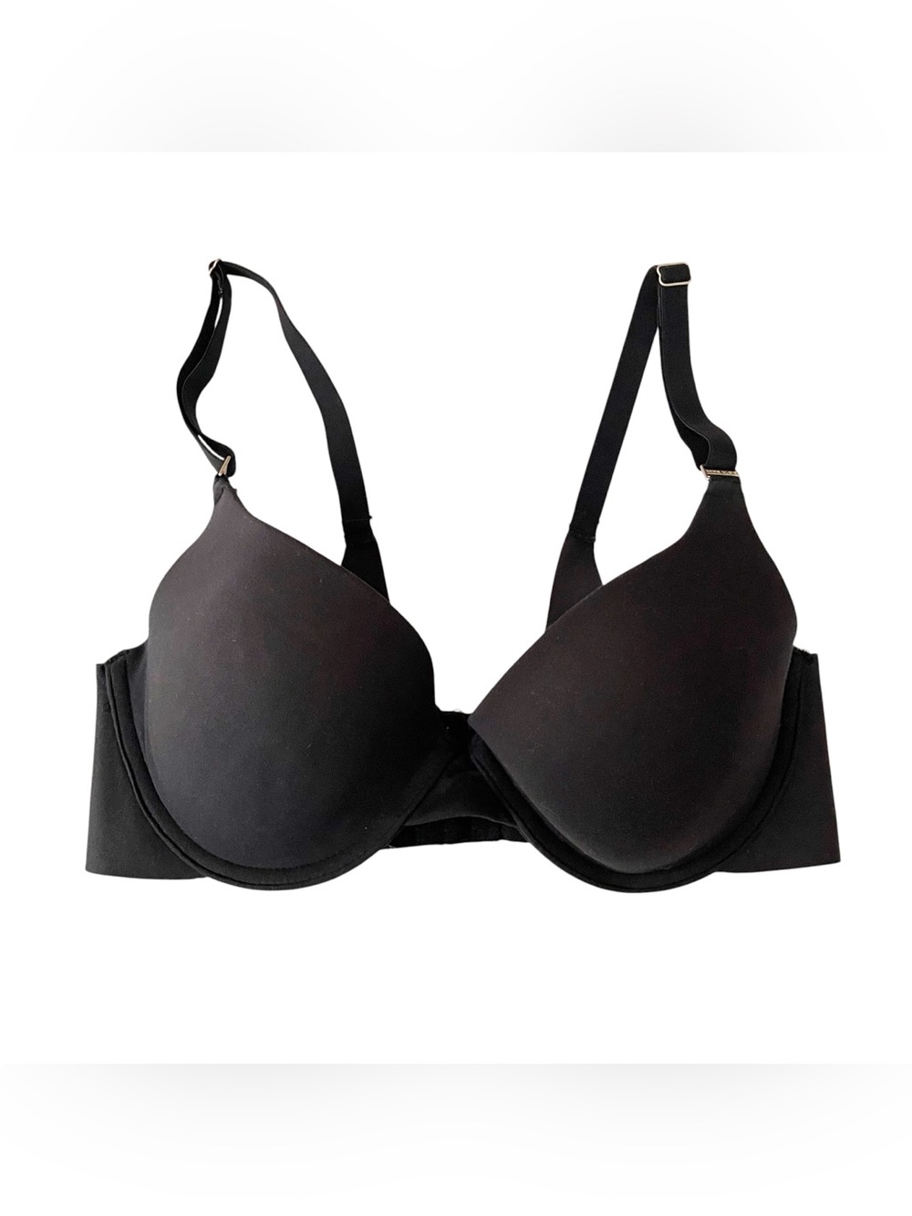 Anne Klein Seamless T- Shirt Bra Size 36C Black Underwire Lightly Padded Straps
